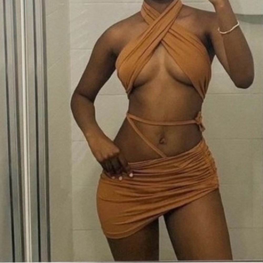 Brown Halter Wrap Two-Piece Set • Night Out / Vacation (NWT)